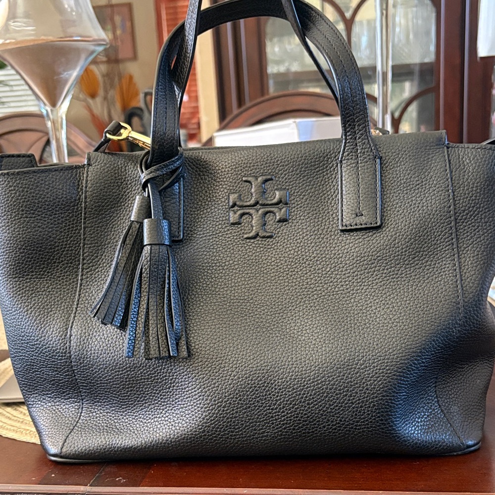 Tory Burch Black Pebbled Leather Tote